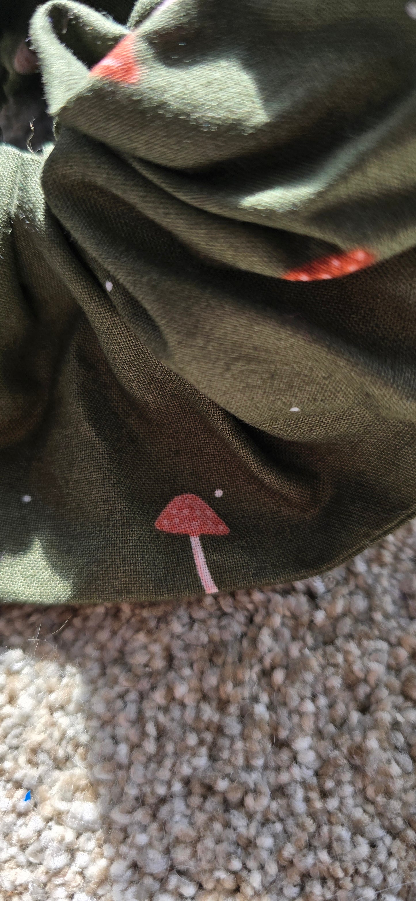 Jumbo Forest Green Scrunchie – Whimsical Mushrooms