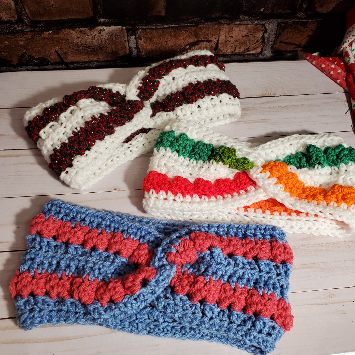 Twisted Butterfly Ear Warmer - White, Red & Green