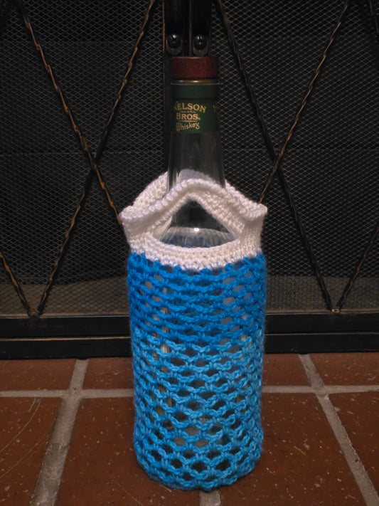 Beverage Bottle Bag - Blue and White