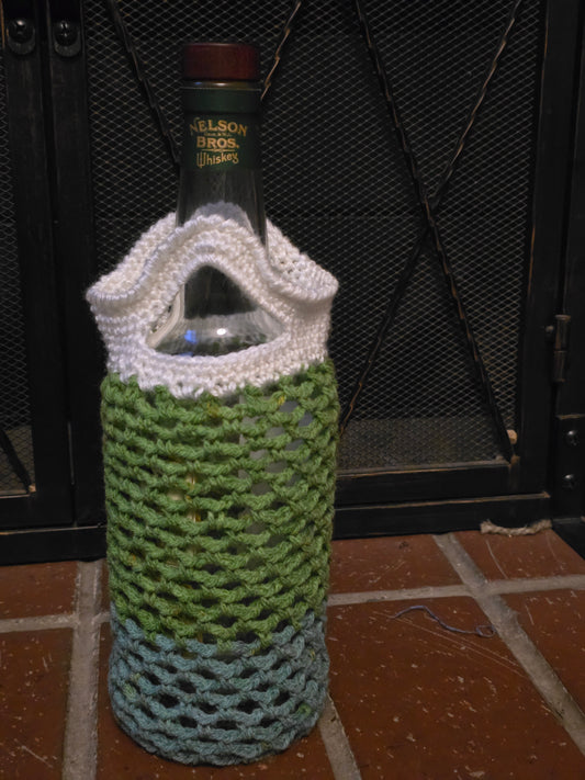 Beverage Bottle Bag - Green and White