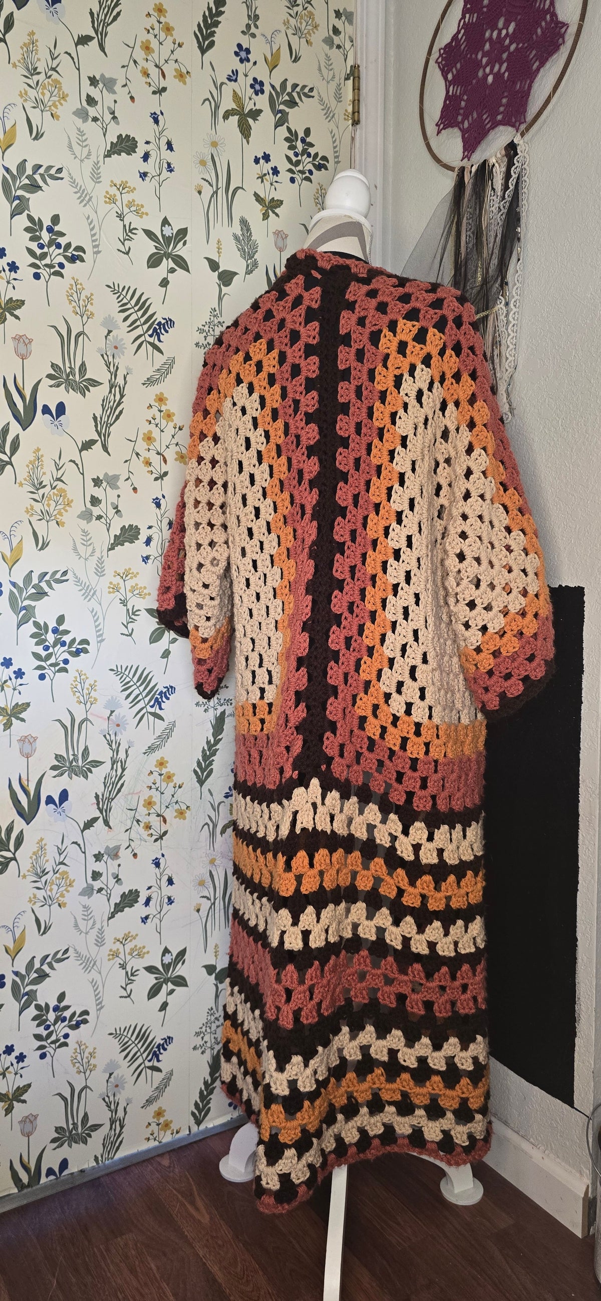 Campfire Cardigan rust orange cream duster, back view
