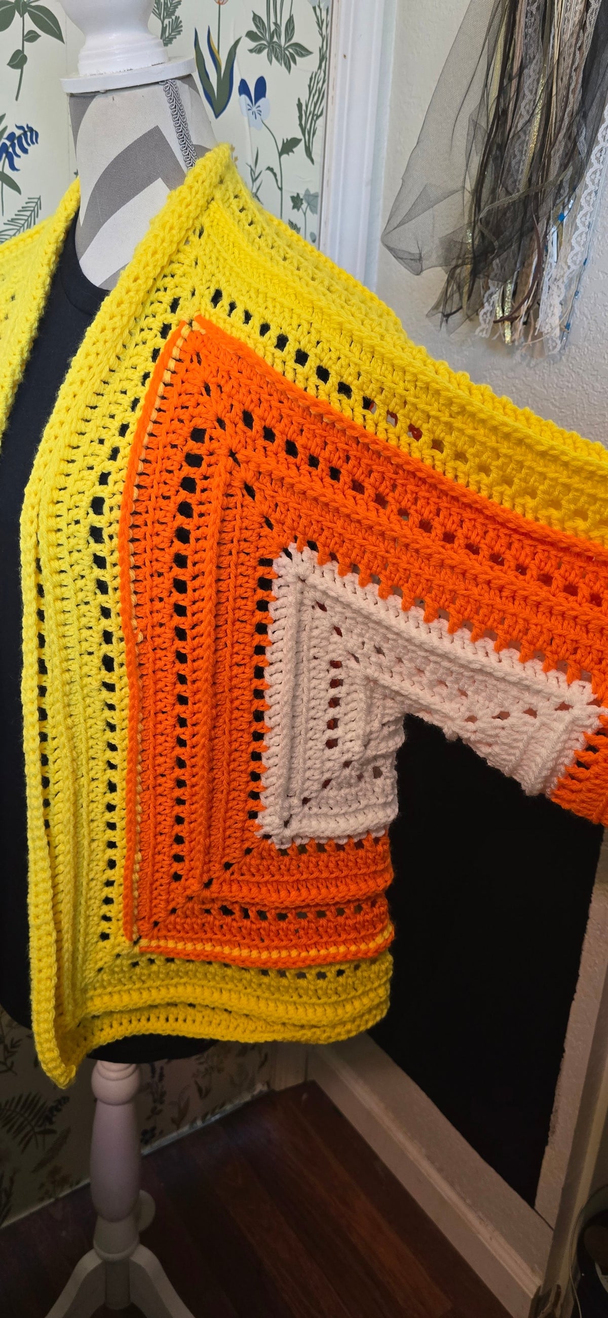 Wild Oleander Candy Corn cardigan, side detail
