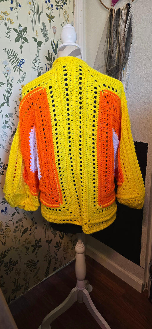 Wild Oleander Candy Corn cardigan, back view