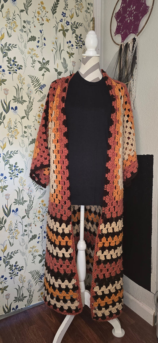 Campfire Cardigan rust orange cream duster, front view