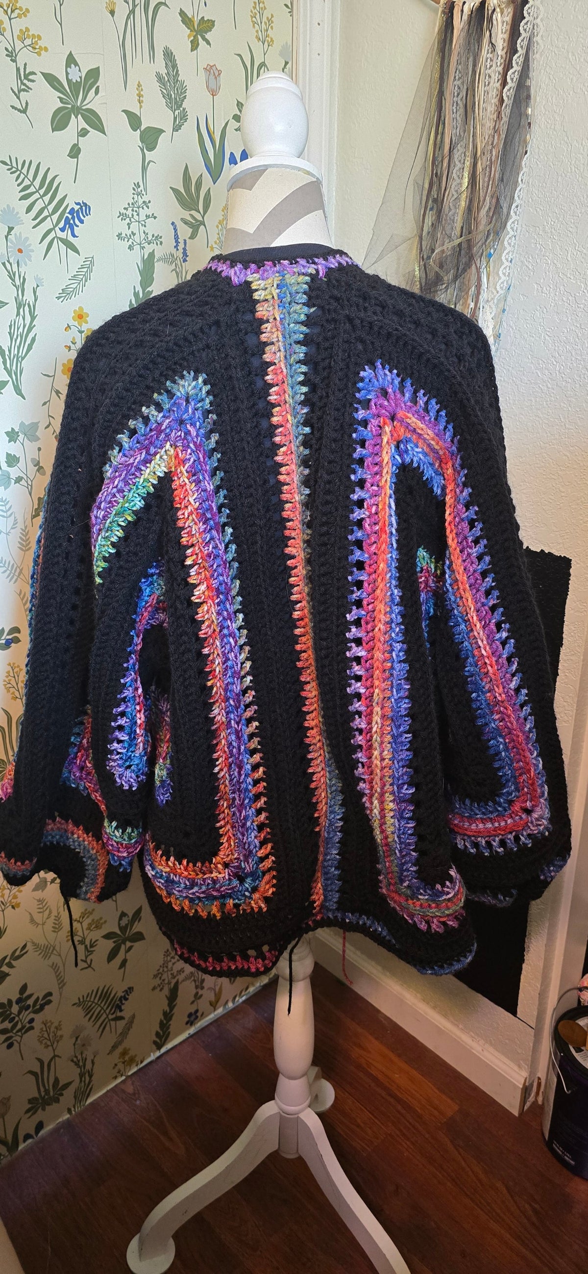Wild Oleander Stained Glass 2 cardigan, back view