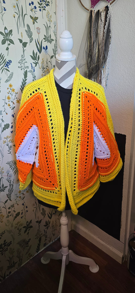 Wild Oleander Candy Corn cardigan, front view
