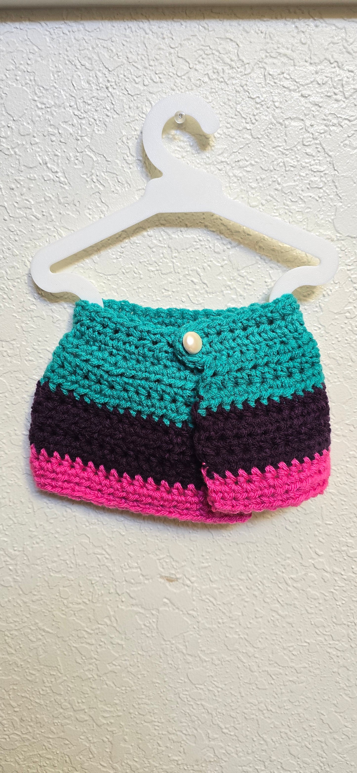 Crocheted Doll Skirt - 18" Handmade Striped Design with Pearl Accent